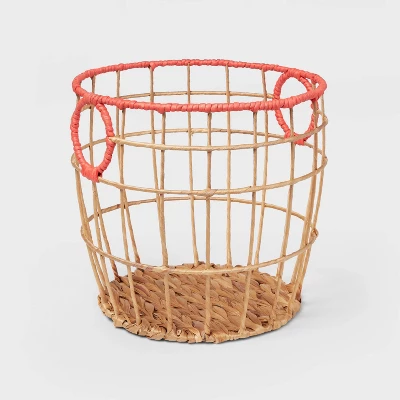 Natural With Fresh Melon Rim Kids' Woven Basket Red - Pillowfort™ 6 Natural With Fresh Melon Rim Kids' Woven Basket Red - Pillowfort™ - Image 4