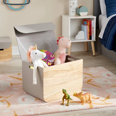 Large Natural Wood Rectangular Kids' Storage With Lid Gray - Pillowfort™ 3 Large Natural Wood Rectangular Kids' Storage With Lid Gray - Pillowfort™