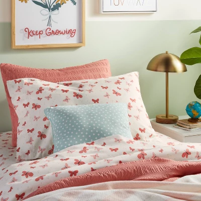 Butterfly Cotton Kids' Sheet Set Rose - Pillowfort™ 3 Butterfly Cotton Kids' Sheet Set Rose - Pillowfort™
