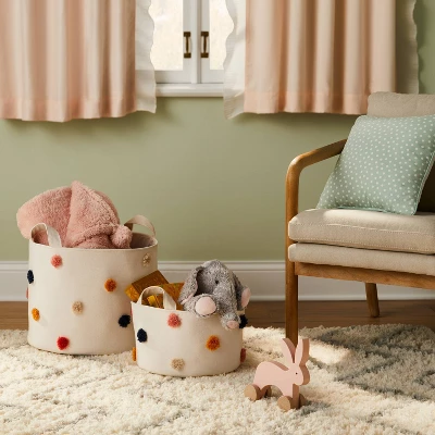 Pom-Pom Kids' Storage Basket Cream - Pillowfort™ 3 Pom-Pom Kids' Storage Basket Cream - Pillowfort™