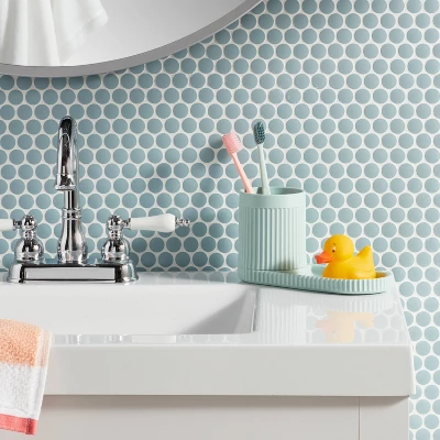 Kids' Fluted Cup With Tray Toothbrush Holder Teal - Pillowfort™: Kids Bathroom Accessories, Pillowfort Bath Decor 3 Kids' Fluted Cup With Tray Toothbrush Holder Teal - Pillowfort™: Kids Bathroom Accessories, Pillowfort Bath Decor