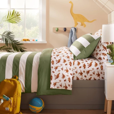 Dinosaur Cotton Kids' Sheet Set Watercolor Brown - Pillowfort™ 5 Dinosaur Cotton Kids' Sheet Set Watercolor Brown - Pillowfort™ - Image 3
