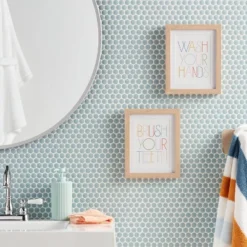 8"x10" 2pk Kids' Framed Wall Arts - Pillowfort™: Multicolor Typography, Vertical Lithograph, Beige Frame, Sawtooth Mount