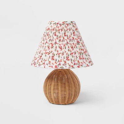 Round Faux Rattan Kids' Lamp With Pleated Floral Shade - Pillowfort™ 3 Round Faux Rattan Kids' Lamp With Pleated Floral Shade - Pillowfort™