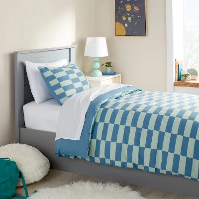 Checkers Kids' Duvet Cover Teal Blue - Pillowfort™ 3 Checkers Kids' Duvet Cover Teal Blue - Pillowfort™