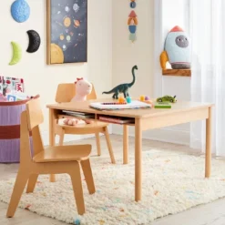 Natural Wood 2pc Kids' Activity Table And Chairs Set - Pillowfort™
