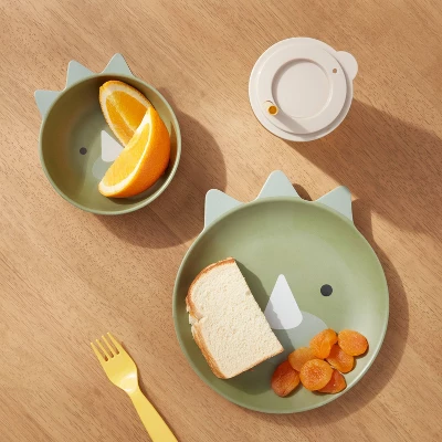 Kids' 2pc Bamboo And Melamine Dino Dinnerware Set Green - Pillowfort™ 3 Kids' 2pc Bamboo And Melamine Dino Dinnerware Set Green - Pillowfort™
