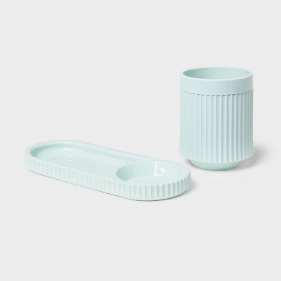 Kids' Fluted Cup With Tray Toothbrush Holder Teal - Pillowfort™: Kids Bathroom Accessories, Pillowfort Bath Decor 4 Kids' Fluted Cup With Tray Toothbrush Holder Teal - Pillowfort™: Kids Bathroom Accessories, Pillowfort Bath Decor - Image 2