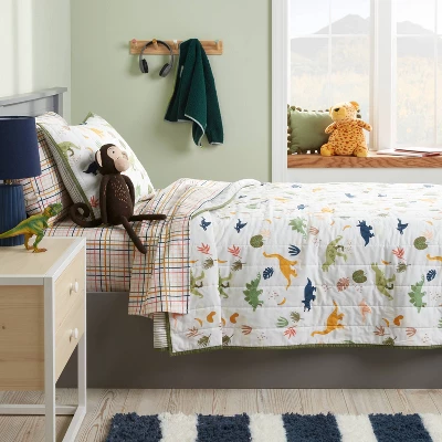 Dinosaur Poly Cotton Reversible Kids' Quilt - Pillowfort™ 3 Dinosaur Poly Cotton Reversible Kids' Quilt - Pillowfort™