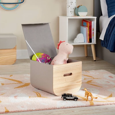 Natural Wood Kids' Storage With Lid Gray - Pillowfort™ 3 Natural Wood Kids' Storage With Lid Gray - Pillowfort™