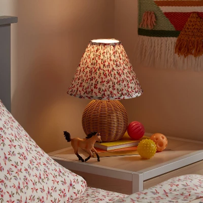 Round Faux Rattan Kids' Lamp With Pleated Floral Shade - Pillowfort™ 4 Round Faux Rattan Kids' Lamp With Pleated Floral Shade - Pillowfort™ - Image 2